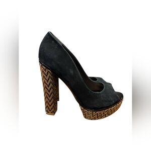 Schutz Cara High Heel Black Petro Raffia Pump Suede Leather Size 9 EUC